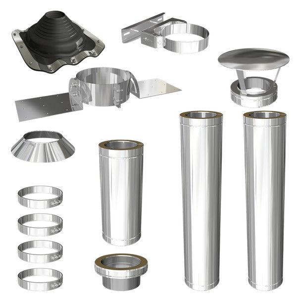 6" Twin Wall Flue Packs - Single Storey Garden Shed/Outhouse Flue Kit - Stainless Steel