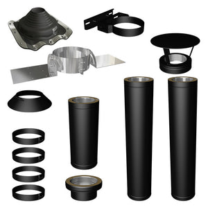 6" Twin Wall Flue Packs - Single Storey Garden Shed/Outhouse Flue Kit - Stainless Steel