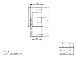 8" Insulated Twin Wall - (380-585mm) Adjustable Length - Matt Black