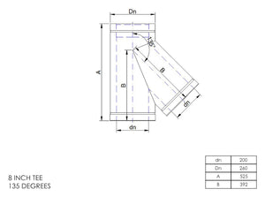 8”  Insulated Twin Wall - Short Tees - Stainless Steel