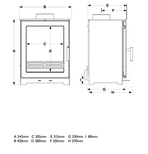 Portway Arundel Deluxe stove dimensions