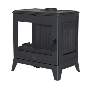 Bronpi - Bury 14 - 14.6kW Side Glass Freestanding Wood Stove shown empty cutout on white background