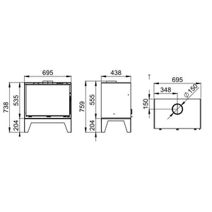 Bronpi - Cairo 70 - 14kW Freestanding Wood Burning Box Stove dimensions