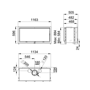 Bronpi - Cairo 110 - 15kW Wood Burning Inset Stove dimensions