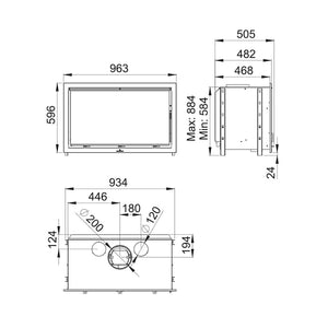 Bronpi - Cairo 90 - 13kW Wood Burning Inset Stove dimensions