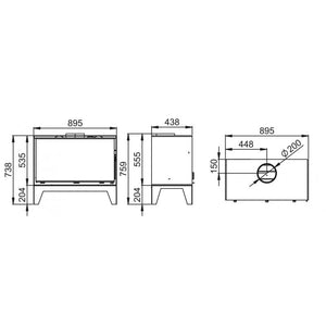 Bronpi - Cairo 90 - 16kW Freestanding Wood Burning Box Stove dimensions