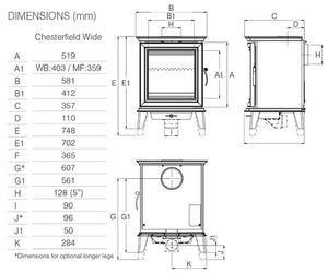 Chesterfield 5 Wide Dimensions in mm