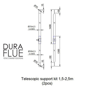 Insulated Twin Wall - Telescopic Support Kit (1.5m-2.5m) - Matt Black