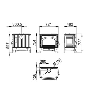 Bronpi - Etna - 10kW Freestanding Wood Stove dimensions