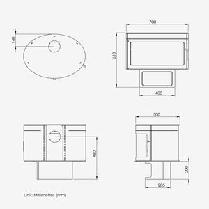 Future Fires - Panoramic FX1 8kW Wood Burning Stove measurements