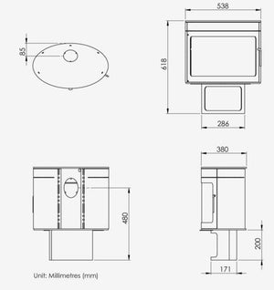 Future Fires - Panoramic FX2 - 5KW Wood Burning Stove dimensions