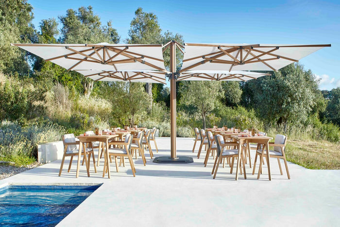 Skyline Design - Flexx - 16 Seat Outdoor Teak Dining Set with Carectere Multi-Parasol