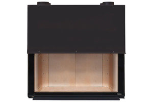 Fondis Ulys 1100XXL black inset stove frame against a white background with empty interior shown