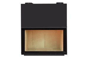 Fondis - Ulys 900 - 15.9kW Inset Wood Stove against a white background with empty interior shown