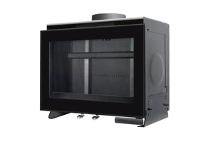 Fondis - V80L - 11.5kW Inset Wood Stove black frame and empty firebox against white background