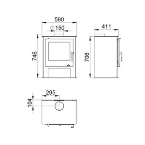 Bronpi - Gijon - 11kW Freestanding Wood Stove dimensions