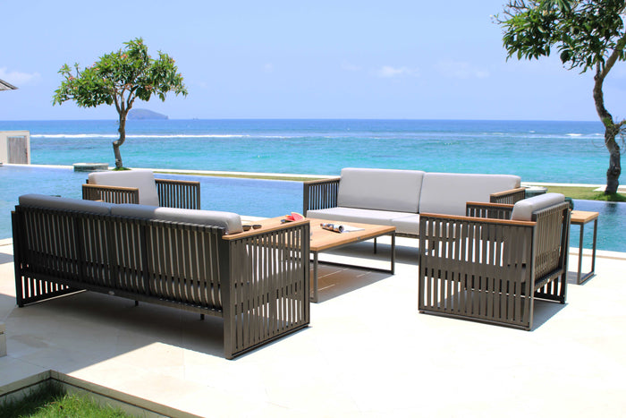 Skyline Design - Horizon - 6 Seat Outdoor Lounge Set With Teak Nautic Coffee and Side Tables