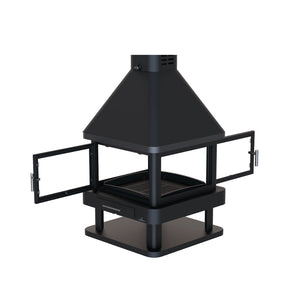 Bronpi - Huelva - 16kW Four-Sided Freestanding Wood Stove cutout no flame and open doors