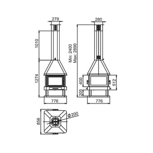 Bronpi - Huelva - 16kW Four-Sided Freestanding Wood Stove dimensions