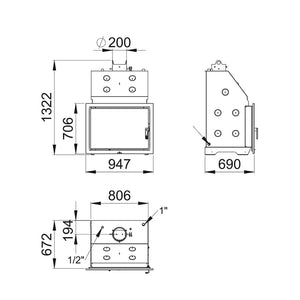 Bronpi - HydroBronpi 80E Vision - 27kW Wood Burning Boiler Stove dimensions