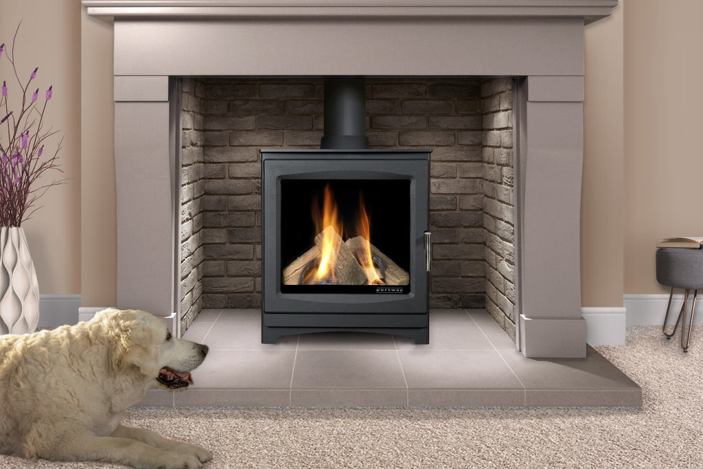 Portway - Luxima Gemma Contemporary 4.6kW Gas Stove - Black Enamel Interior