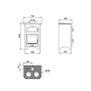 Bronpi - Monza - 14kW Wood Burning Oven Stove dimensions