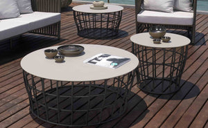 Optik Carbon Large and Medium Round Coffee Table and Optik Side Table