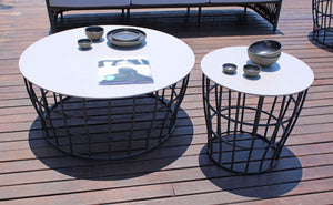 Optik Carbon Large Round Coffee Table and Optik Side Table