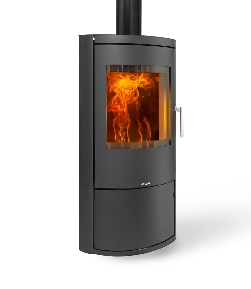 Opus - Harmony - 7kW Multi-Fuel Stove with flames on white background