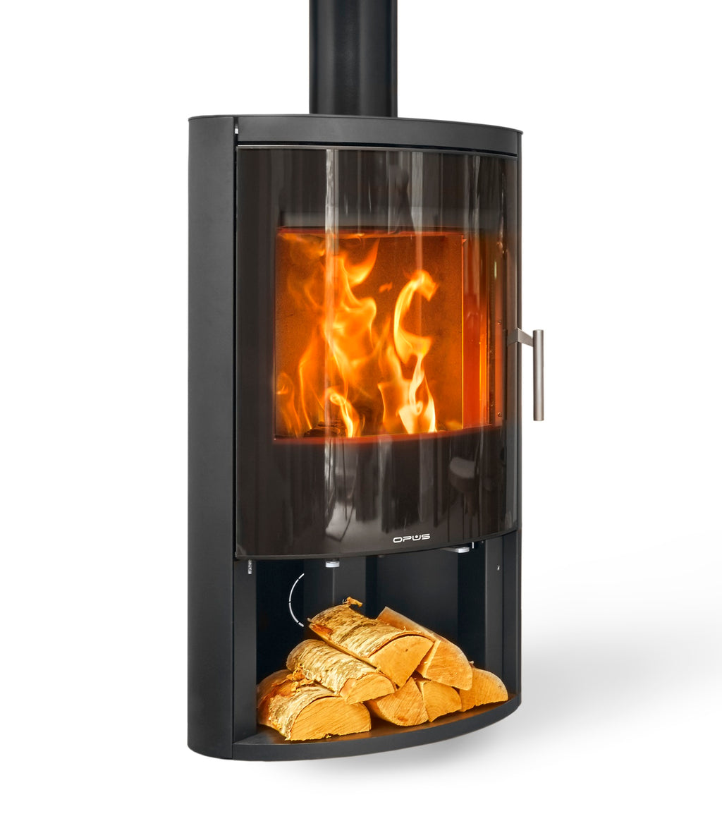 Harmony GLS 7kW Multi-Fuel Stove With Glass Door &amp; Log Store in white background