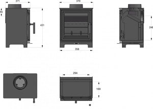 Woodford - Pankhurst Small 4.1kW Eco Design Wood Burning Stove dimensions