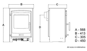 Portway P1 Balanced Flue Gas Stove dimensions