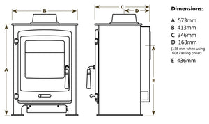 Portway - P1 Conventional Flue - 4.2kW Gas Stove dimensions