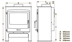 Portway - P2 Contemporary - 4.2kW Gas Stove dimensions