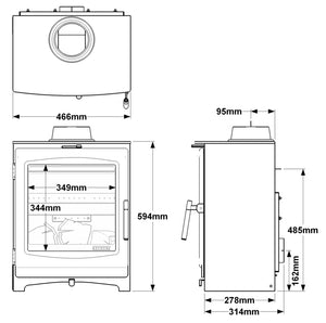 Portway Luxima 5kW Multifuel Stove dimensions