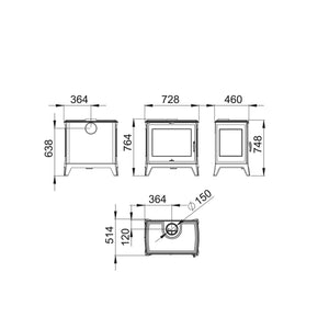 Bronpi - Preston 14 - 14.3kW Freestanding Wood Stove dimensions