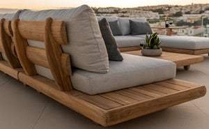 Alexander Rose - Sorrento Teak Lounge Modular Sofa Mid Module with Extension Table and Scatter Cushion