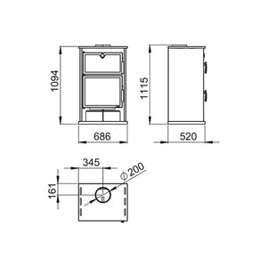 Bronpi - Suiza - 14kW Wood Burning Oven Stove dimensions