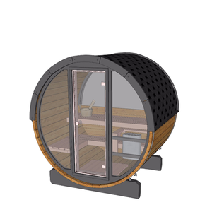 Terrace Sauna 160 with front glass wall and half moon window