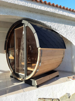 Terrace Sauna 160 with front glass wall