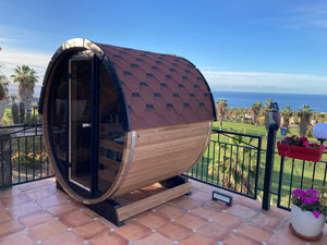 Terrace Sauna 160 with front glass wall