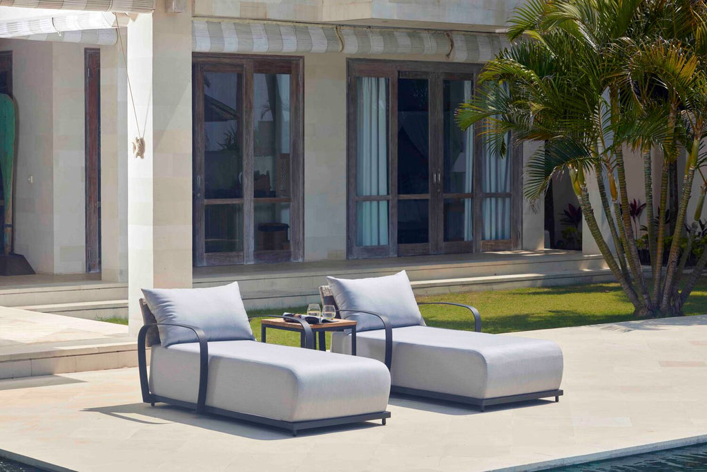 Skyline Design - Windsor - Carbon 2 Seat Outdoor Chaise Lounge Set with Teak Nautic Side Table