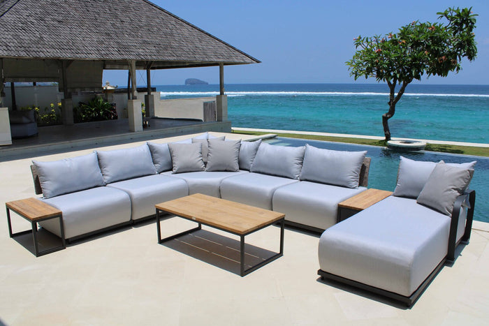 Skyline Design - Windsor - Carbon 6 Seat Outdoor Lounge Set with Teak Nautic Coffee and Side Tables