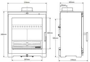 Portway Arundel XL 5kW Multi-fuel Stove dimensions