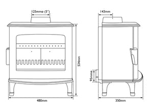 Carron 5kW Wood Stove - Cream Enamel dimensions