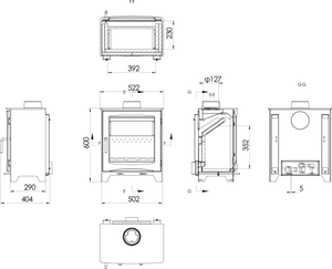 Woodford - Didsbury 5kW Multi-fuel Stove dimensions