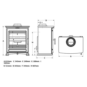 Portway Luxima Deluxe 5kW Multifuel Stove dimensions