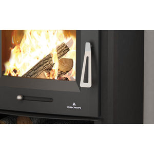 Bronpi - Tudela - 13kW Wood Burning Oven Stove handle detail with brand logo