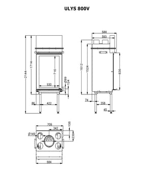 Fondis - Ulys 800V - 13.5kW Inset Wood Stove measurements