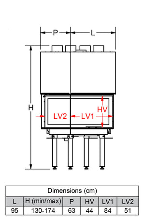 Fondis - Ulys 900 Corner - 14.9kW Inset Wood Stove measurements